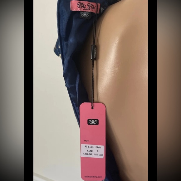 Chi Chi London Blue Dress with Gold Stitching - Picture 4 of 6